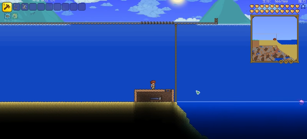 泰拉瑞亚猪鲨怎么打铁轨