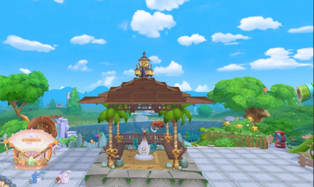 摩尔庄园景观水池怎么放树