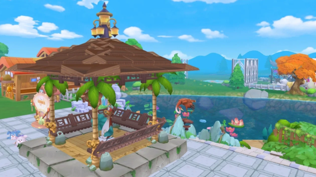 摩尔庄园景观水池怎么放树