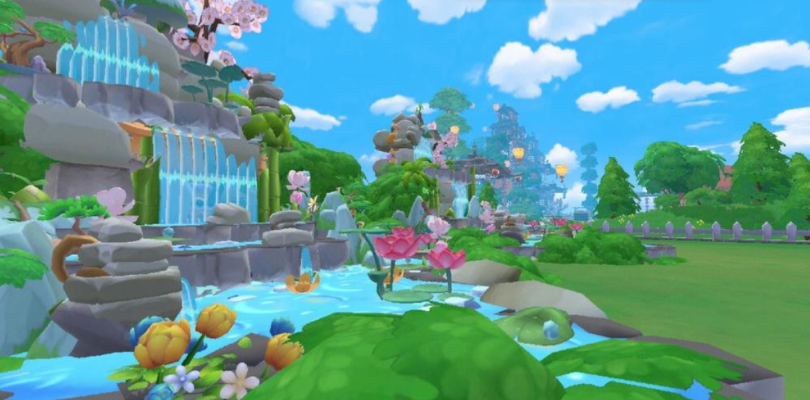 摩尔庄园景观水池怎么放树